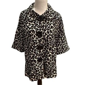 Forever 21 Leopard Animal Print Weave Swing Coat BIG Buttons, Bell Sleeves Sz. L